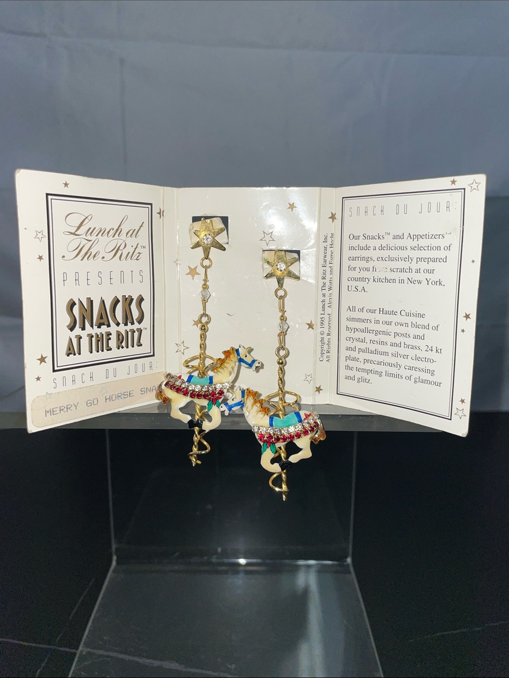 LUNCH AT THE RITZ “MERRY GO HORSE” VINTAGE DANGLING EARRINGS FTL-08-001